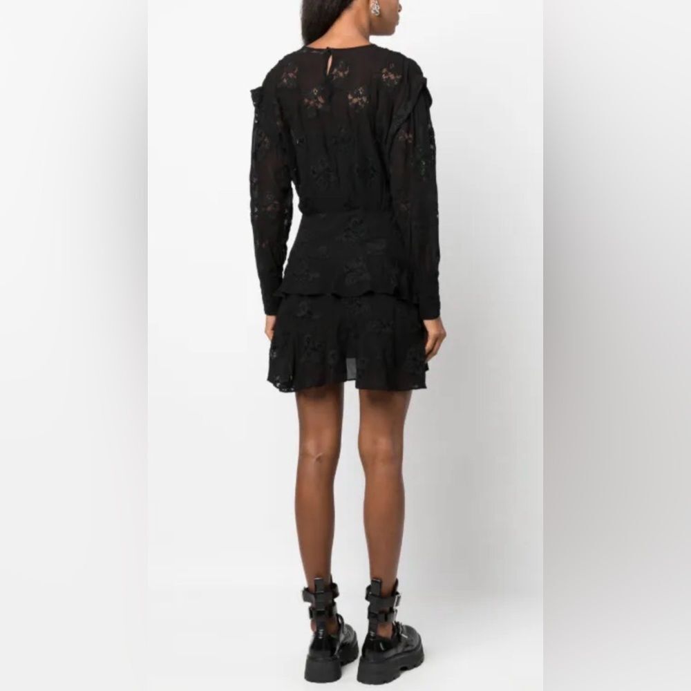 IRO Elegant long sleeve Black Lace Dress with black ruffles. 40 - Picture 11 of 11